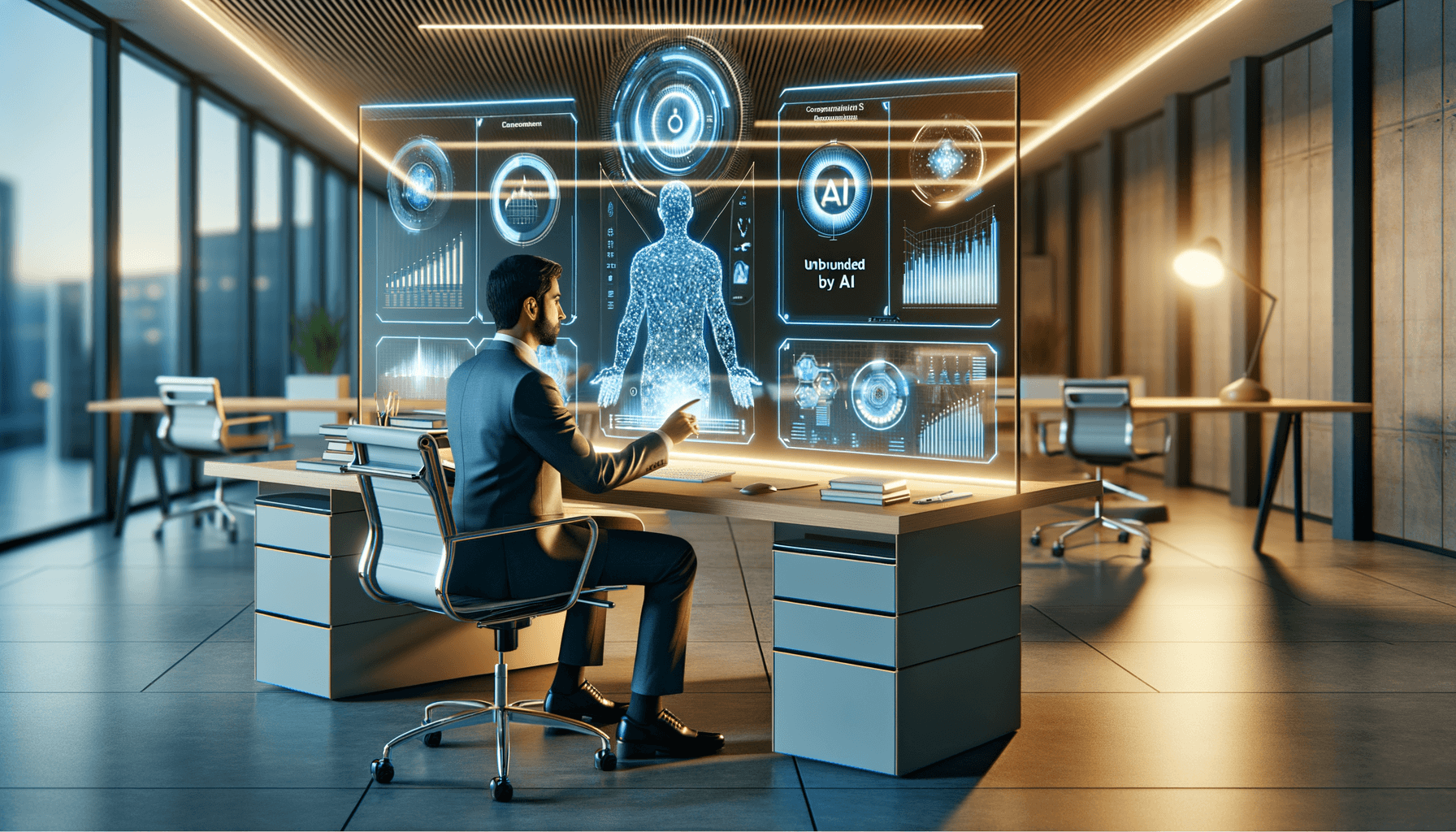 AI-powered accounting and finance tools displayed on modern office setup with data visualizations