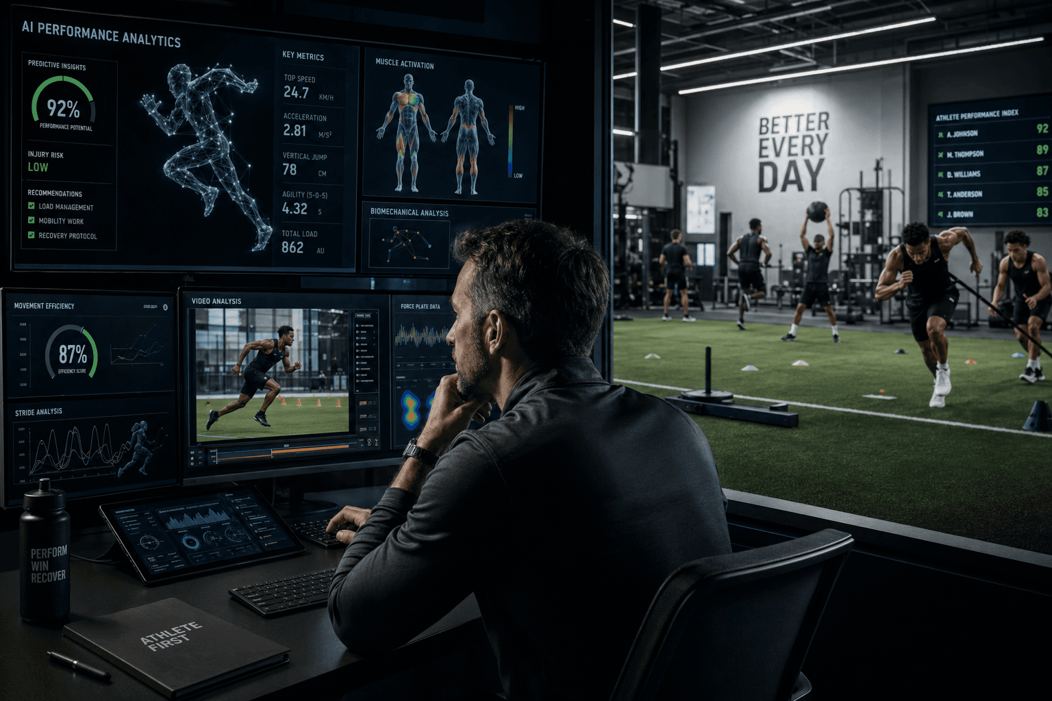 AI sports coaching technology with data analysis and athletic performance monitoring systems