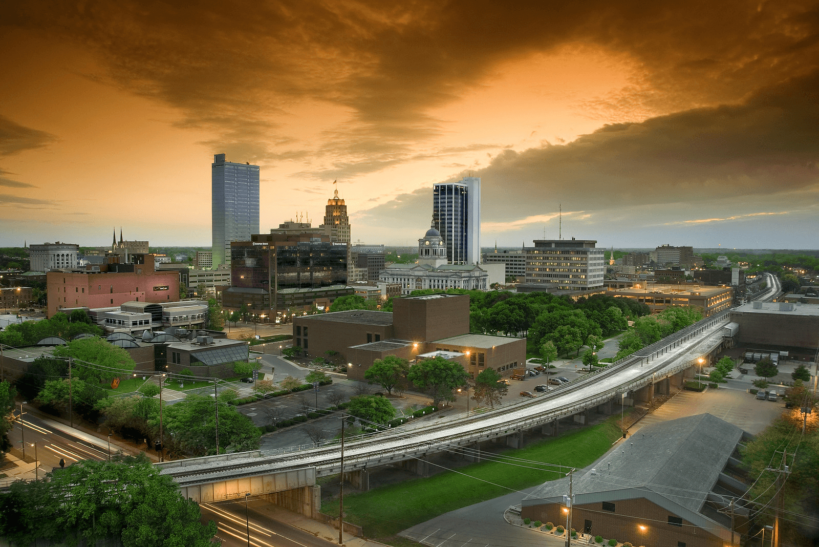 Fort Wayne skyline background with buildings and city lights