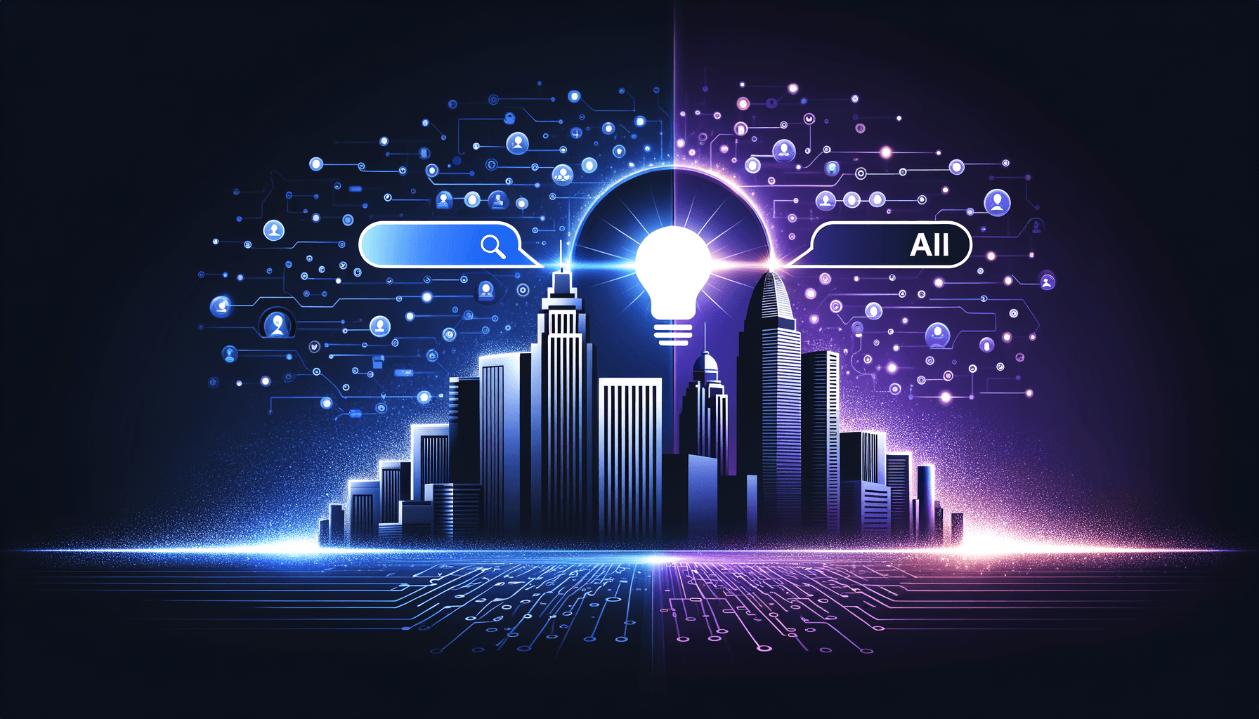 Answer Engine Optimization concept showing AI search replacing traditional search results with Fort Wayne skyline