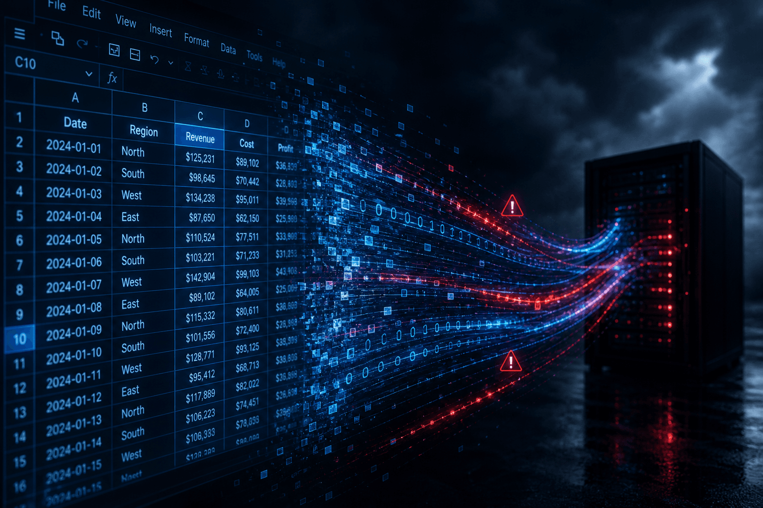 Business spreadsheet data exfiltrating to an external server illustrating AI add-on security risk in Google Sheets